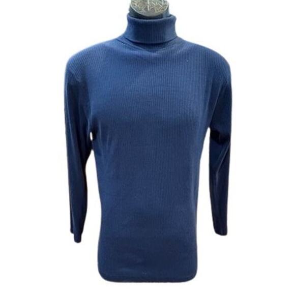 Vintage 1970s Saturdays in California Ribbed Blue Turtleneck – Size XL - Picture 1 of 4